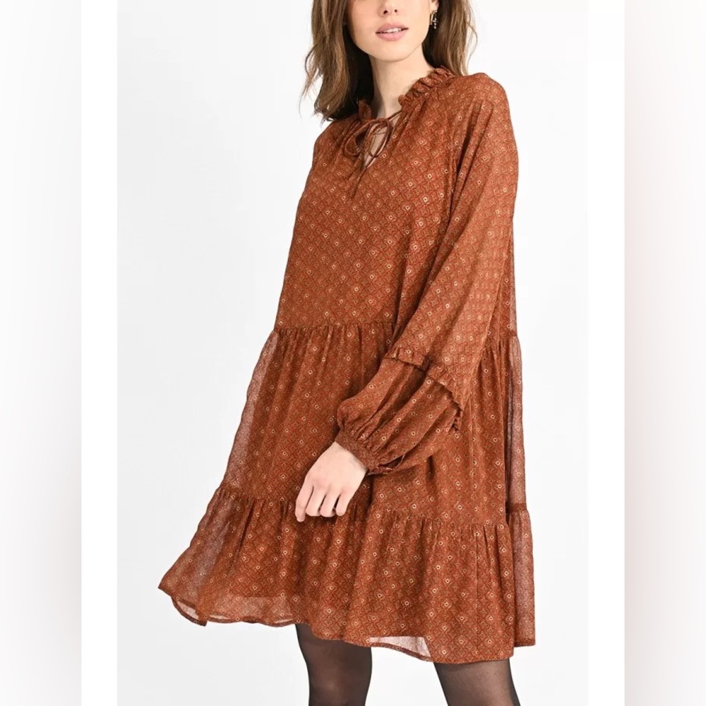 Molly Bracken Mini Dress in Printed Veil - Size Medium.